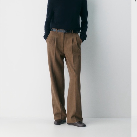 Wilfred Pants - Aritzia Wilfred Rust and Cream Houndstooth High-Waist Trousers